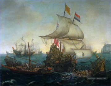 navire hollandais dévalant les gallyes espagnols Peinture à l'huile